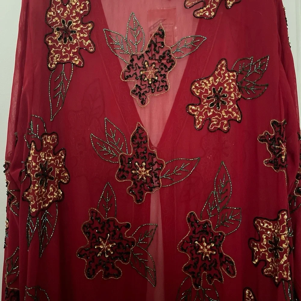 Midnight Velvet Red Embroidered Kimono Women’s 1X new with tags - Picture 4 of 7